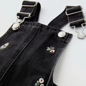 Zara Black Kids Overalls with Floral Embroidery